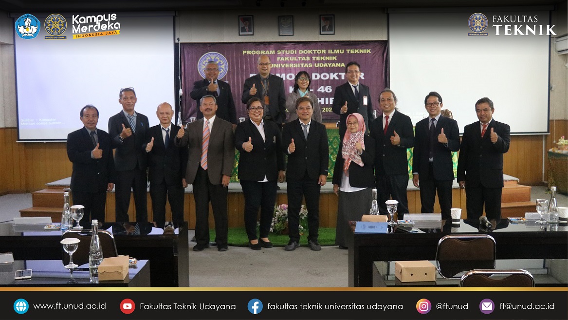 The dissertation entitled Fish-Ridge Turbine Modeling in the Oscillating Water Column (OWC) led Nurul Hiron to achieve his 46th Doctorate degree at the Faculty of Engineering, Udayana University